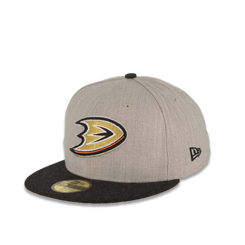 Anaheim Ducks New Era NHL 59FIFTY 5950 Fitted Cap Hat Heather Gray Crown Black Visor Team Color Logo