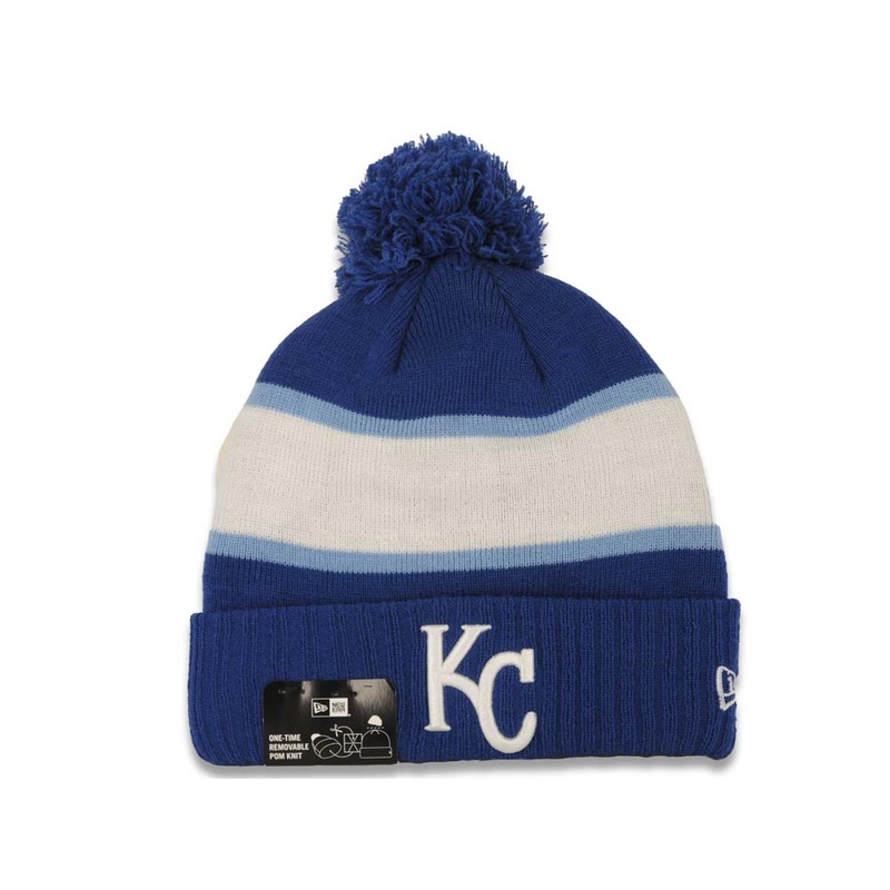 Kansas City Royals New Era MLB Cuffed Pom Pride A4 Knit Beanie Hat Royal Blue/White Crown/Visor Team Color Logo