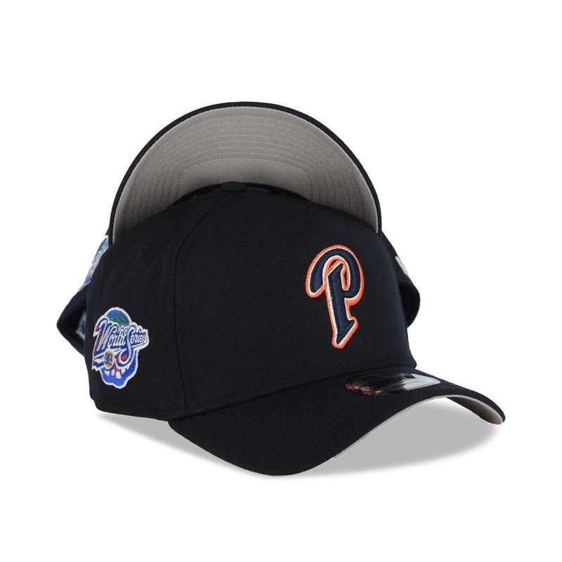 San Diego Padres New Era MLB 9FORTY 940 Adjustable A-Frame Cap Hat Navy Blue Crown/Visor Navy/White/Orange P Logo 1998 World Series Side Patch