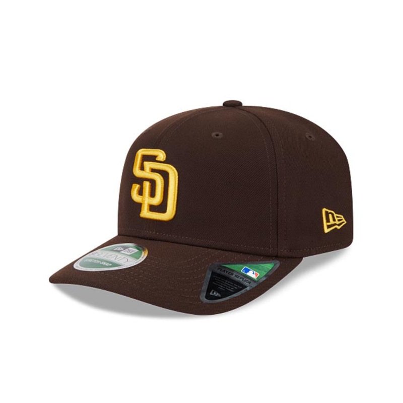 San Diego Padres New Era MLB 9SEVENTY 970 Snapback Stretch-Snap Cap Hat Brown Crown/Visor Yellow Logo (Official Player Replica)