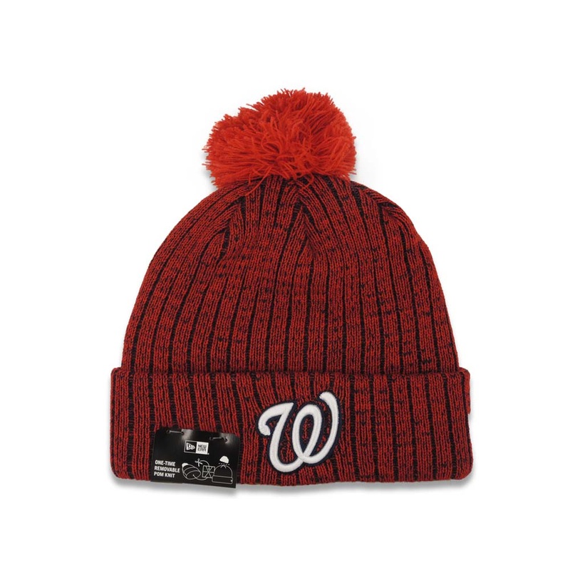 Washington Nationals New Era MLB Cuffed PomTwist A3 Knit Beanie Hat Cardinal/Black Crown/Visor Team Color Logo