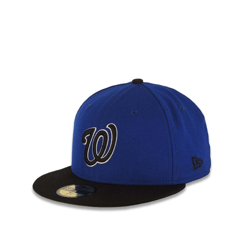 Washington Nationals New Era MLB Fitted 59Fifty 5950 Cap Hat Dark Royal Crown Black Visor Black/White Logo