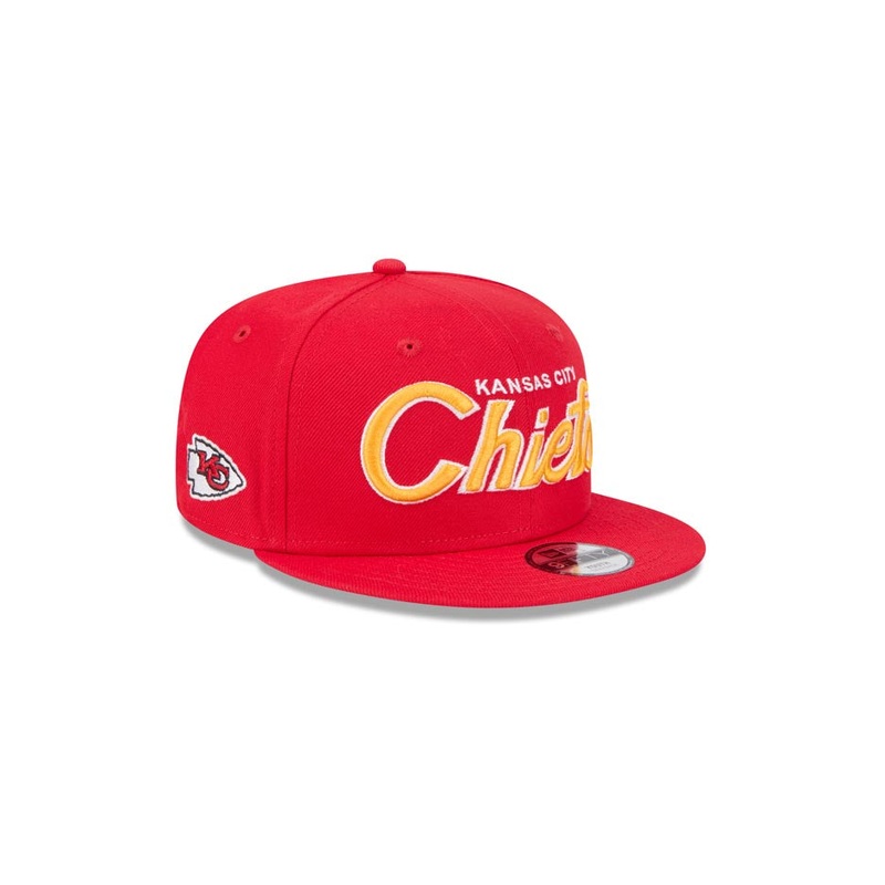 (Youth) Kansas City Chiefs New Era NFL 9FIFTY 950 Snapback Kid Cap Hat Red Crown/Visor Yellow Text/Script Logo