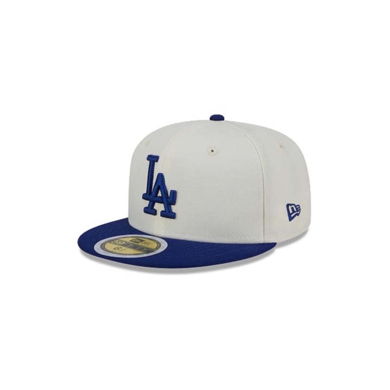 (Youth) Los Angeles Dodgers New Era MLB 59FIFTY 5950 Kid Fitted Cap Hat Cream Crown Royal Blue Visor Royal Logo