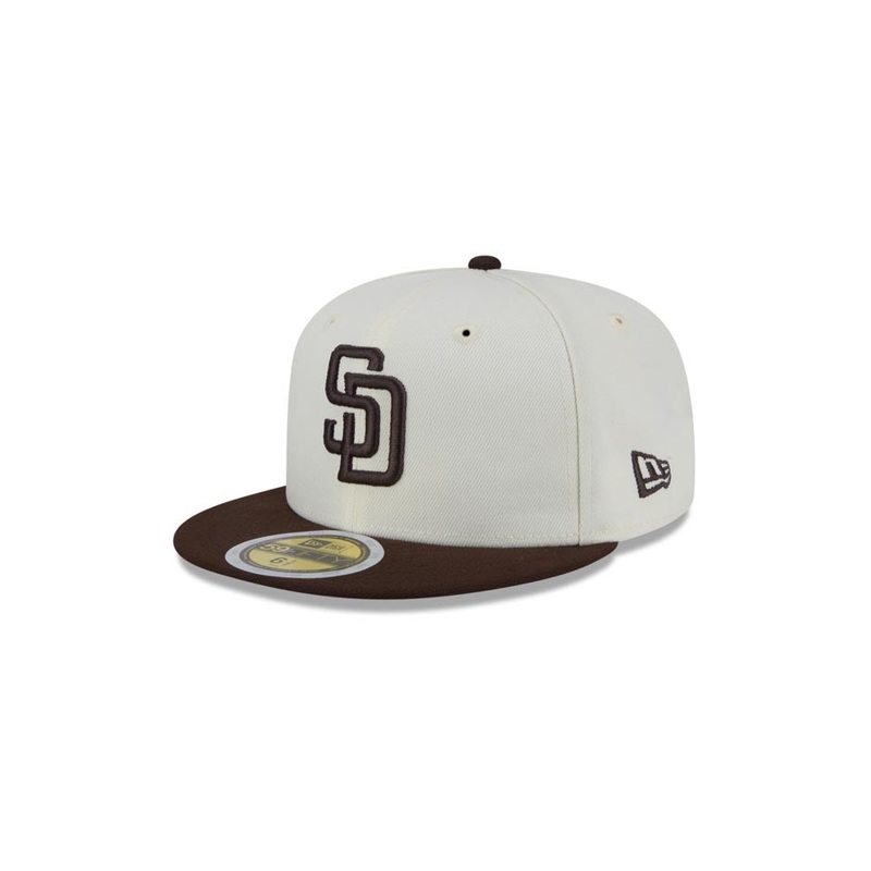 (Youth) San Diego Padres New Era MLB 59FIFTY 5950 Kid Fitted Cap Hat Cream Crown Brown Visor Brown Logo
