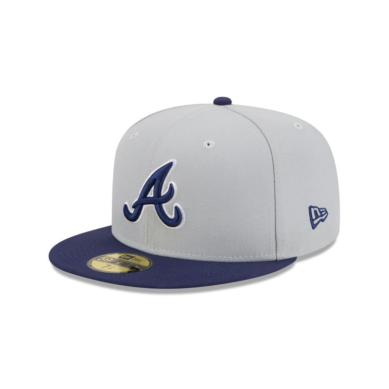 Atlanta Braves New Era MLB 59FIFTY 5950 Fitted Cap Hat Gray Crown Navy Blue Visor Navy Blue/White Logo (2-Tone Color Pack)