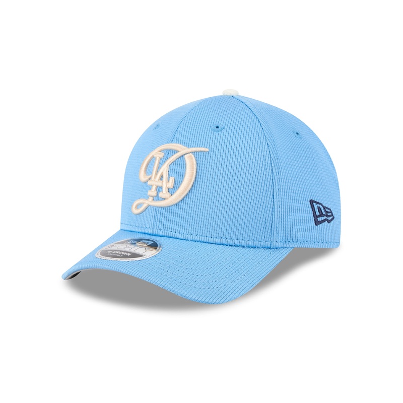 (City Connect) Los Angeles Dodgers New Era MLB 9FORTY 940 Adjustable M-Crown Cap Hat Sky Blue Crown/Visor Cream Logo