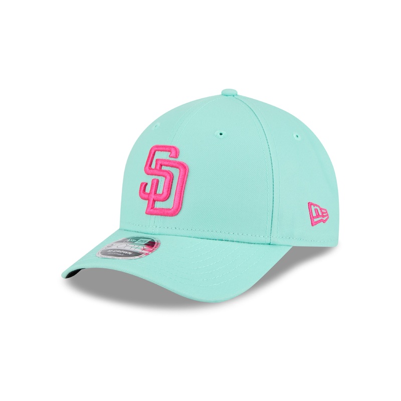 (City Connect) San Diego Padres New Era MLB 9FORTY 940 Adjustable M-Crown Cap Hat Teal Crown/Visor Magenta Logo