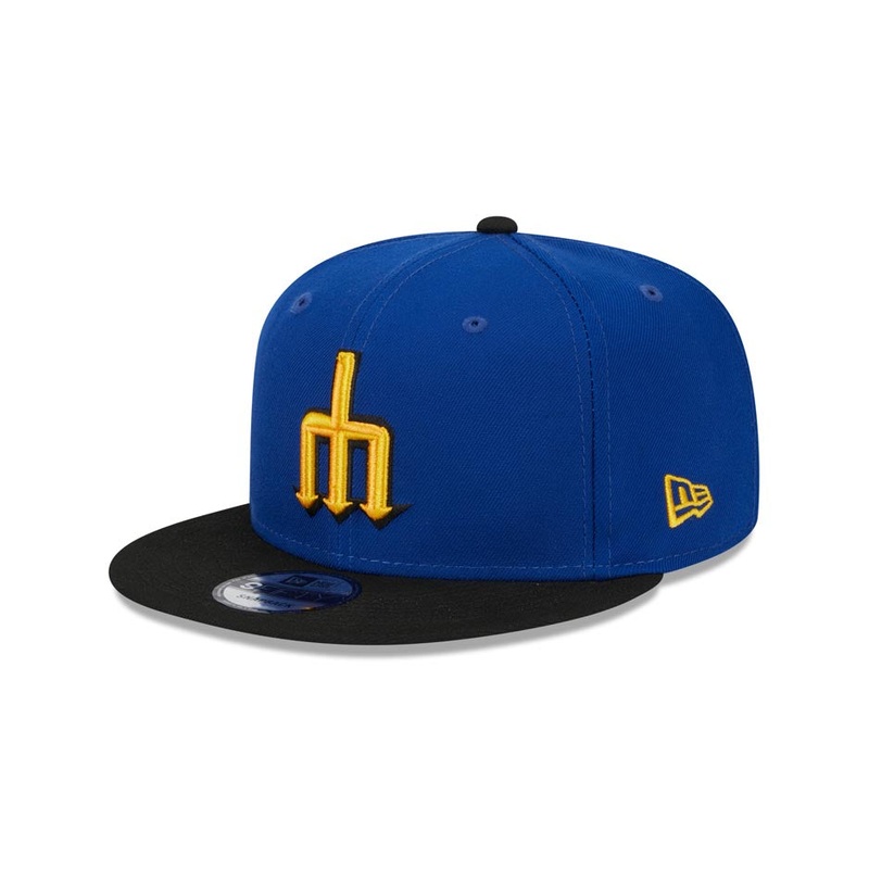 Seattle Mariners New Era MLB 9FIFTY 950 Snapback Cap Hat Royal Blue Crown Black Visor Yellow/Black Logo (City Connect)