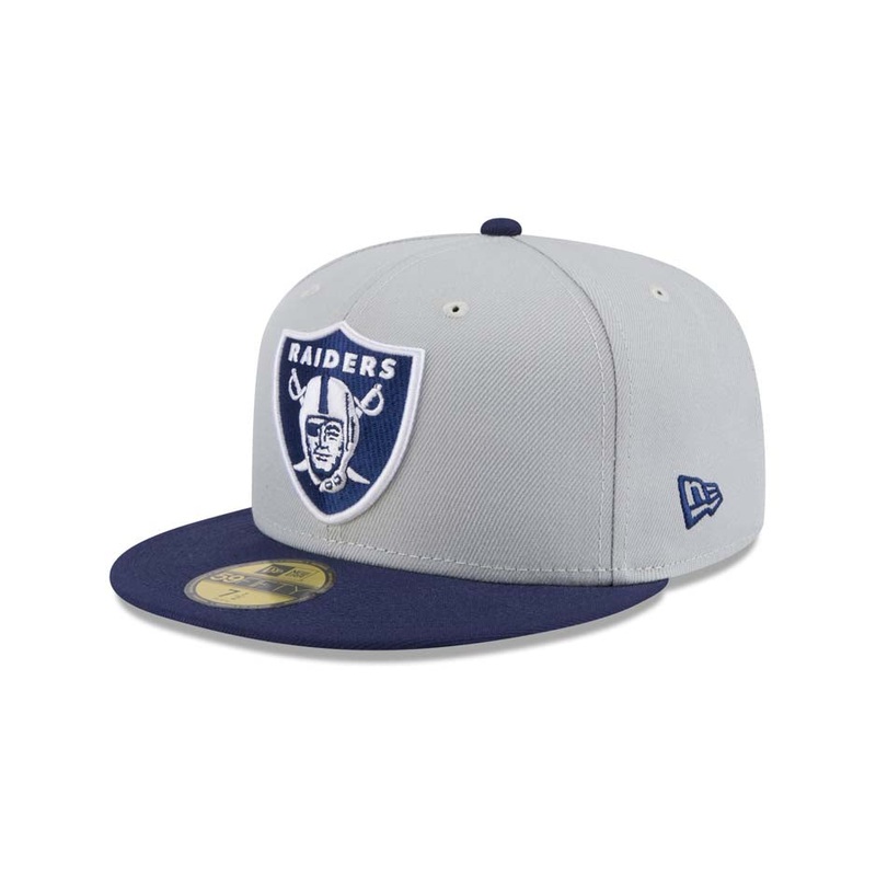 (Youth) Las Vegas Raiders New Era NFL 59FIFTY 5950 Kid Fitted Cap Hat Gray Crown Navy Blue Visor Navy Blue/White Logo (2-Tone Color Pack)
