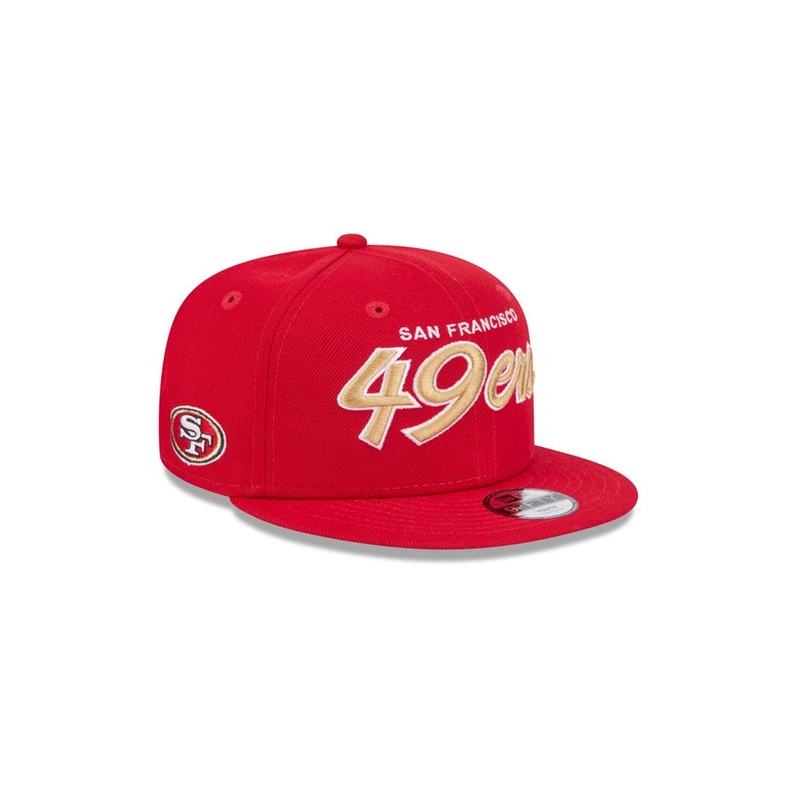 (Youth) San Francisco New Era NFL9FIFTY 950 Kid Snapback Cap Hat Red Crown/Visor Team Color Text/Script Logo
