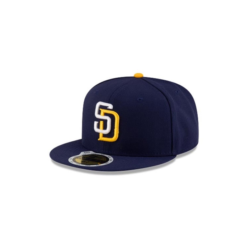 (Youth) San Diego Padres New Era MLB 59FIFTY 5950 Kid Fitted Cap Hat Navy Blue Crown/Visor White/Yellow Logo